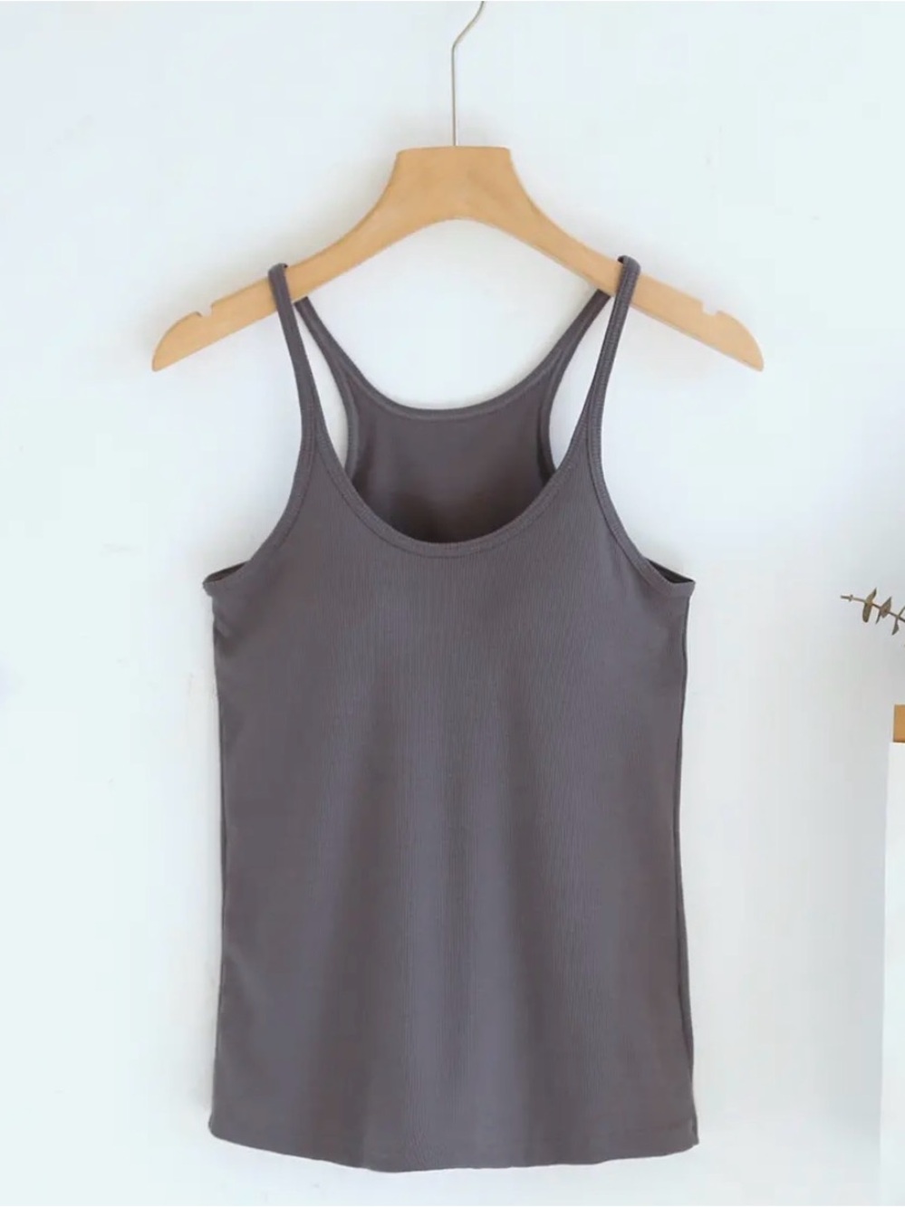 Ribbed Double-Strap Tank Top in Charcoal